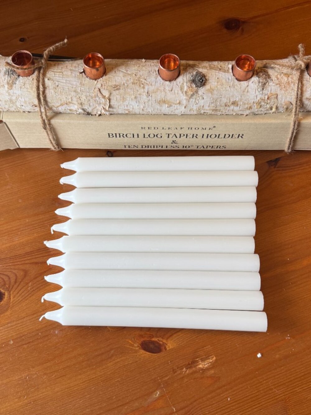 Red Leaf Home Birch Wood 5 Taper Candle Holder/Centerpiece & 10 Taper Candles